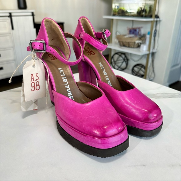 A.S.98 Fuchsia Leather Platform Heels | Statement Mary Jane Style | NWT - Picture 2 of 5